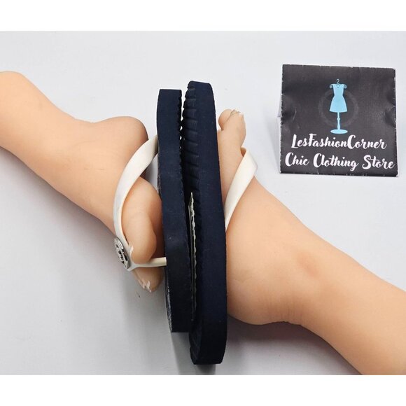 Michael Kors Women's White Navy  Jet Set Rubber Flip Flops Sandals Sz 11 2527 - Picture 12 of 16